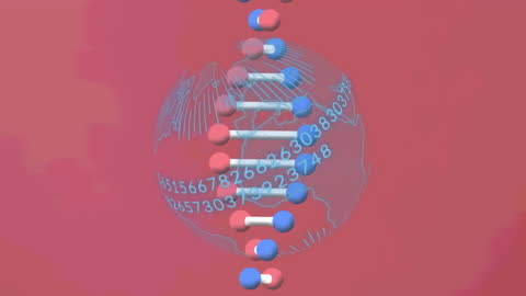 DNA Helix with Binary Code Overlay on Global Illustration