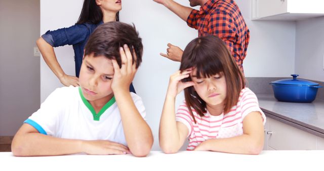 Children Stressing as Parents Quarrel in Kitchen Background - Download Free Stock Images Pikwizard.com