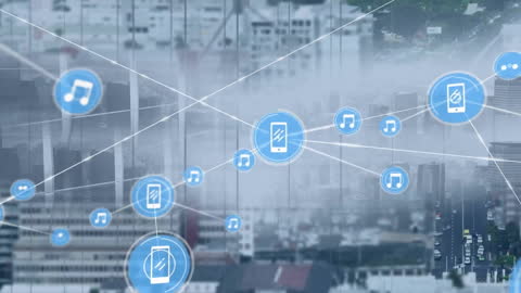 Digital Connections Overlay with Urban Background