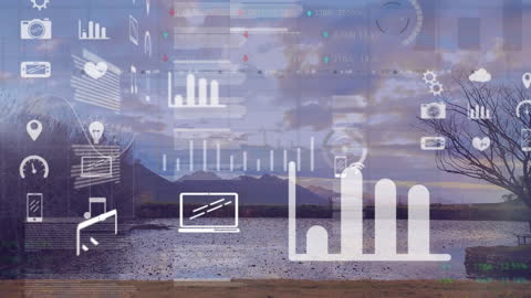 Digital Analytics Overlay on Serene Natural Landscape
