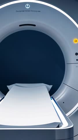 CT Table Gliding into Gantry with LED Ring and Amber Indicator for Diagnostic Imaging