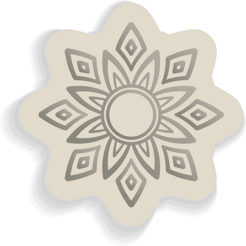 Floating eight-petal mandala with diamond motifs on transparent background