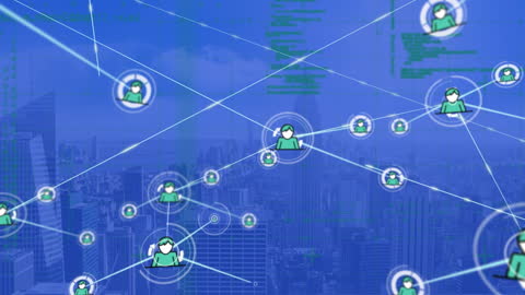 Digital Network Connection Across Cityscape Background