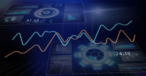 Futuristic holographic data interface with graphs and interfaces