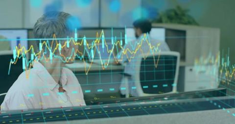 Professional Analyzing Holographic Data in Technologically Advanced Office