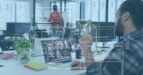 Businessman Analyzing Digital Financial Data Interface