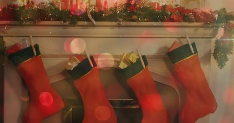 Fiery Abstract Holiday Scene with Stockings and Candles