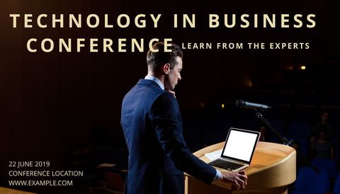 professional business conference speaker with laptop on stage - Download Free Stock Templates Pikwizard.com