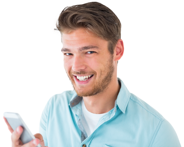 Smiling Young Man Checking Smartphone on Transparent Background - Download Free Stock Videos Pikwizard.com