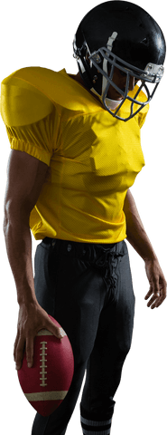 American Football Player Wearing Helmet Holding a Ball, Transparent Background