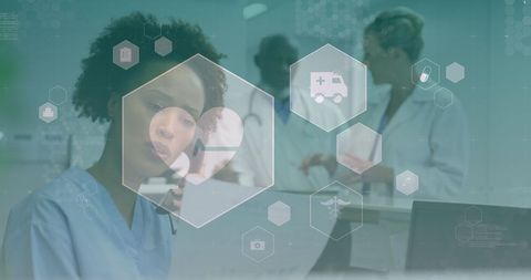 Medical professionals with digital healthcare interface