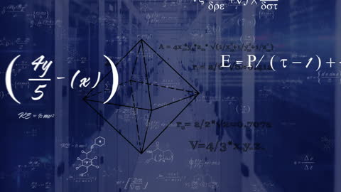 Mathematical Equations Overlay on Computer Servers Animation
