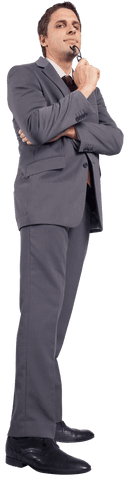 Thoughtful Businessman Holding Glasses on Transparent Background