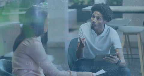 Business Professionals Analyzing Digital Data Trends in Modern Office