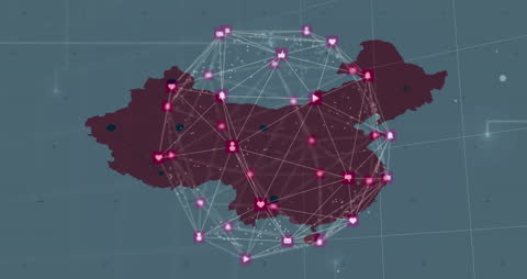 Digital Networking Over Country Map with Futuristic Interface