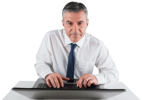 Confident Mature Businessman Typing on Laptop Transparent Background - Download Free Stock Videos Pikwizard.com