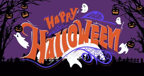 Vibrant halloween celebration illustration with pumpkins and ghosts