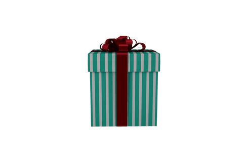 Striped gift box with red ribbon on transparent background