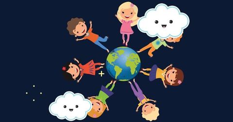 Diverse Children and Smiling Clouds around Globe for Environmental Joy - Download Free Stock Images Pikwizard.com