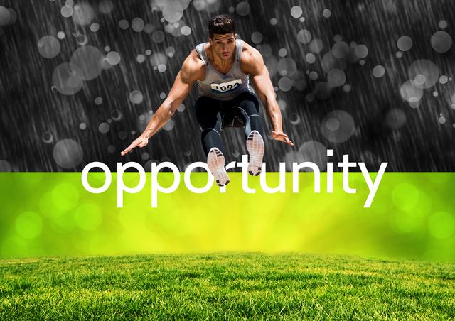 Digital composite image of text opportunity and male athlete