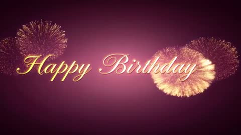 Golden Happy Birthday Typography with Fireworks on Magenta Gradient Animated Loop