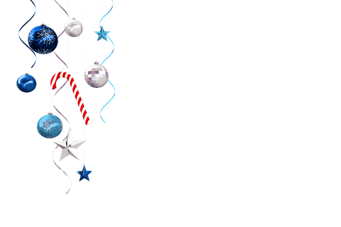 Transparent christmas ornaments with blue and red accent