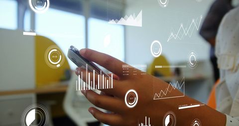 Businesswoman Using Smartphone with Data Analytics Overlay - Download Free Stock Images Pikwizard.com
