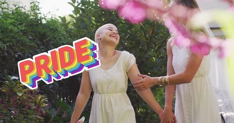 Joyful Diverse Couple Celebrating Pride in Garden Ceremony