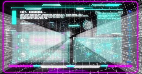 Futuristic holographic interface with digital data panels