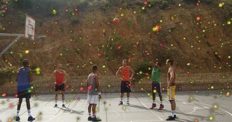 Energetic Basketball Game Under Bright Light Effects