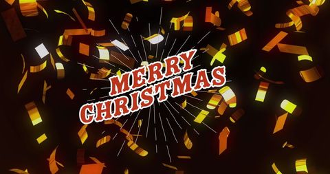 Festive Merry Christmas Text with Colorful Confetti Burst