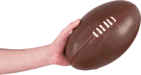 Hand Holding Rugby Ball with Transparent Background