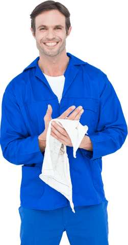 Transparent Smiling Mechanic Wiping Hands - Download Free Stock Videos Pikwizard.com