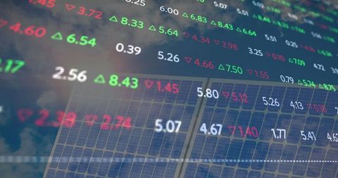 Financial Data Over Solar Panels Reflecting Market Growth