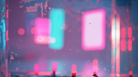 Futuristic neon electronics on industrial lab bench