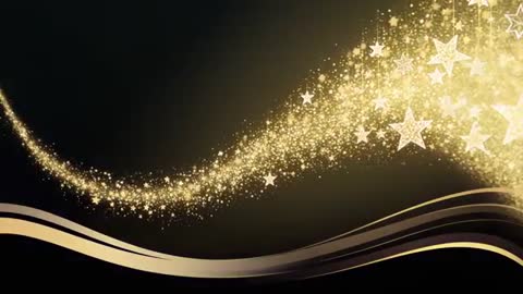 Streaming Gold Star Trail Flowing Across Dark Background with Shimmering Ribbons