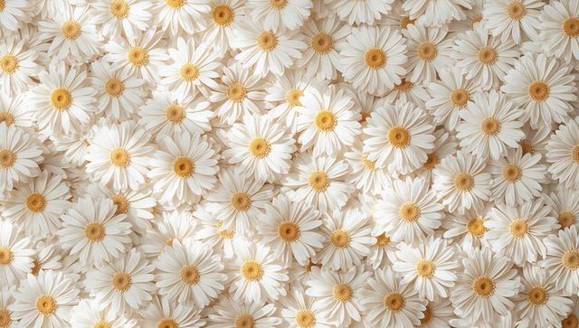 Cream daisies filling frame flat-lay floral backdrop for branding wedding spring packaging