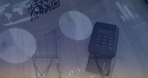 Visualizing connection between technology and finance, this digital composition showcases financial data alongside infrastructure elements and payment technology. Useful for illustrating fintech advancements, data analytics in finance sectors, or global business communication concepts.