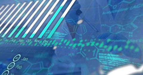 Scientist analyzing molecular structures with industrial graphs