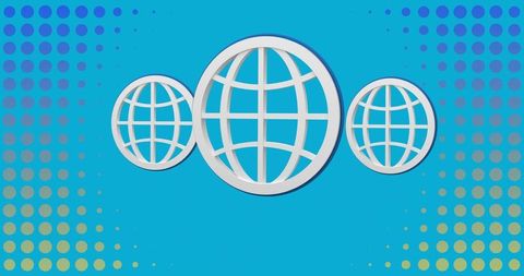 Modern digital wireframe globes on abstract blue halftone background