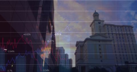 Digital Interface and Cityscape Overlapping Graphs Illustration