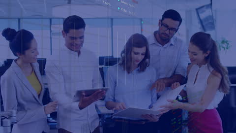 Diverse Team Analyzing Business Data on Digital Devices