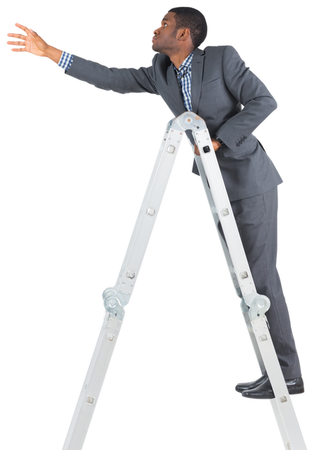 Transparent businessman climbing up ladder - Download Free Stock Videos Pikwizard.com