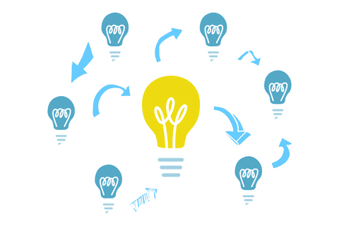 Creative light bulbs with arrows on transparent background