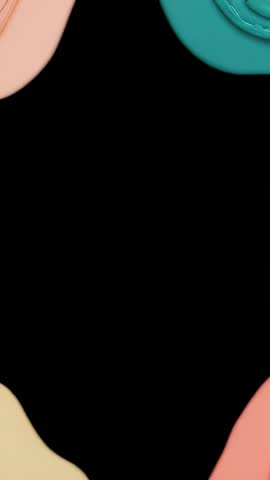 Vertical Abstract Transformation Expanding Black Shape over Teal Canvas with Pastel Blobs