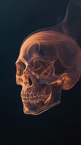Glowing Amber Smoke Skull Rotating Vertical Loop for Horror Cinematic Motion Graphics