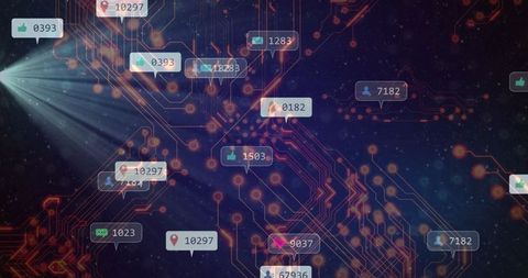 Neon Circuit Network with Social Media Icons