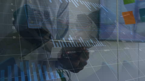 Businessman Analyzing Digital Tablet with Data Processing