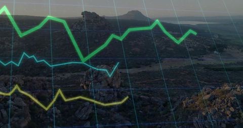 Desert Landscape with Neon Data Analytics Overlay