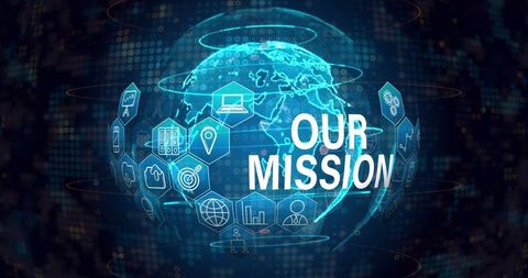 Global mission with digital interface and business icons